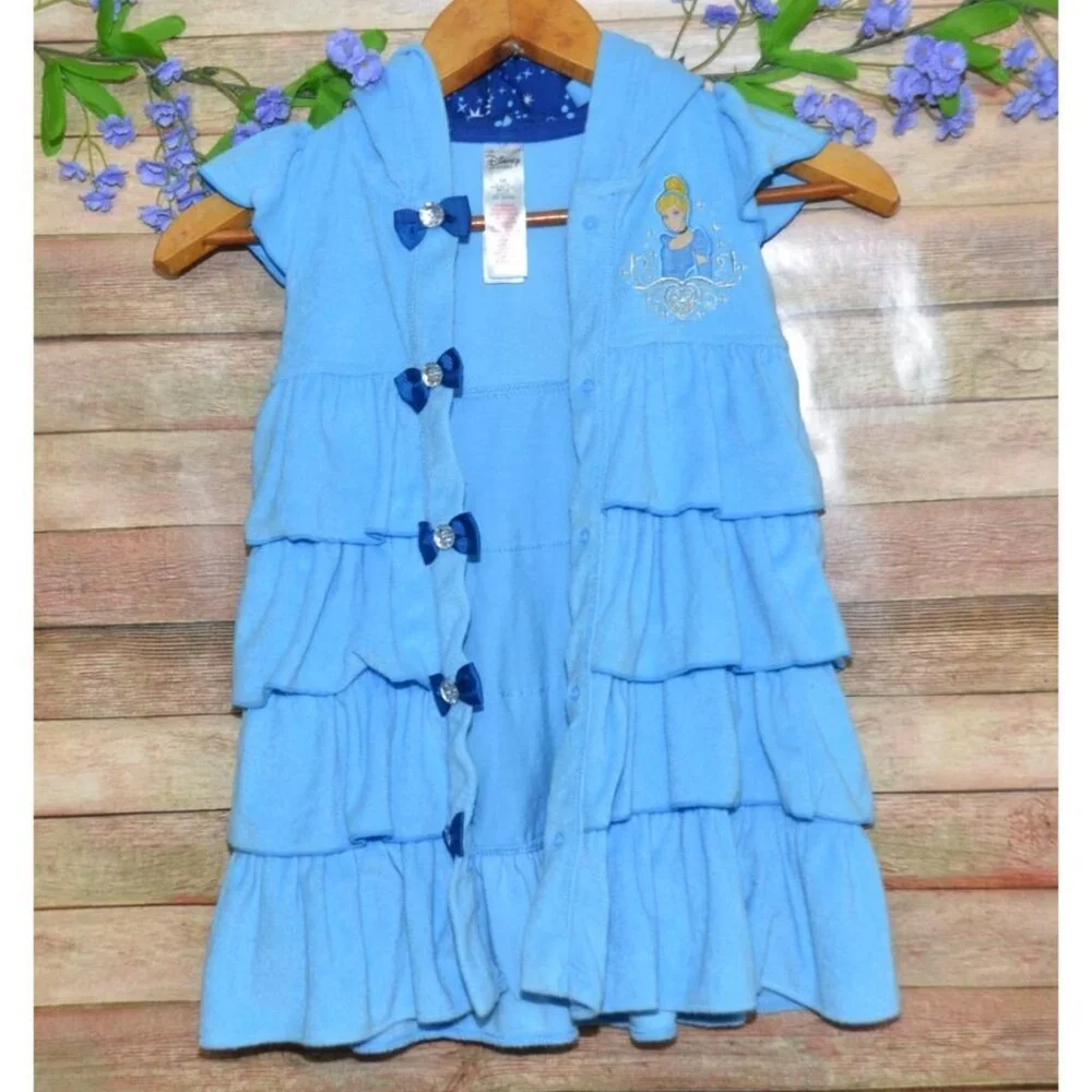 Disney Store Princess Cinderella Girls 5/6 Ruffle & Bow Swimsuit Hooded Cover Up